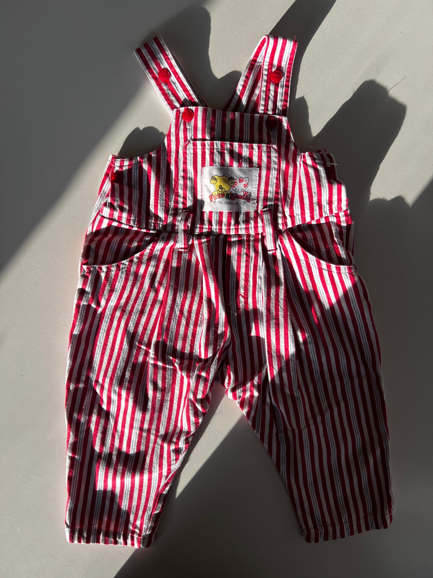 Kids Vintage 90s Fred & Ginger Denim Stripe Dungarees – Size 12 Months