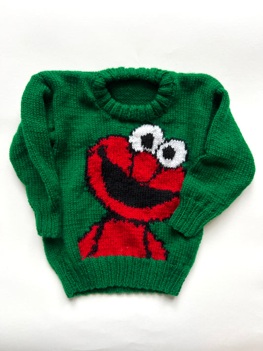 Kids Vintage Elmo Hand Knitted Jumper Age 3-4 Years