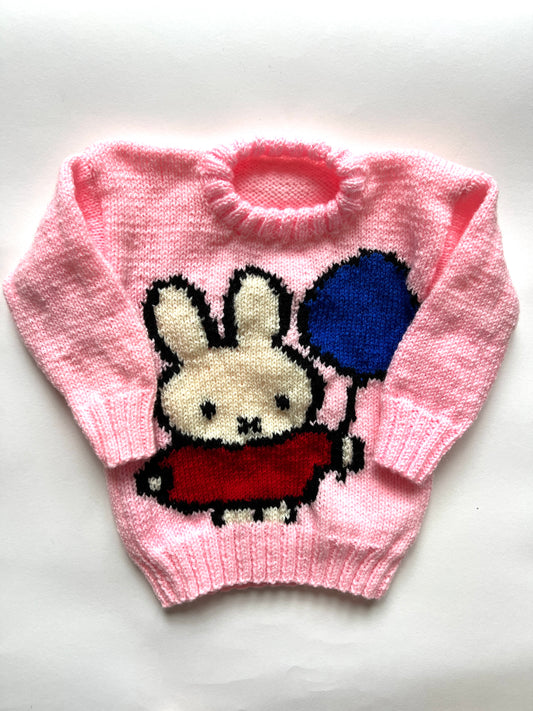 Kids Vintage Miffy Hand Knitted Jumper Age 4 Years