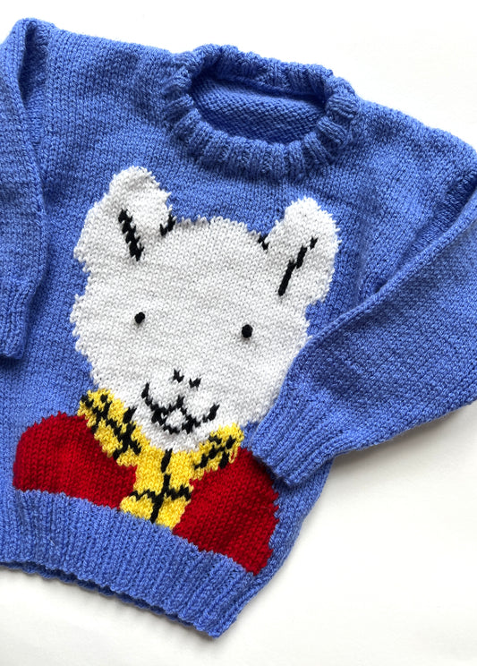 Kids Vintage Rupert The Bear Hand Knitted Jumper Age 3-4 Years