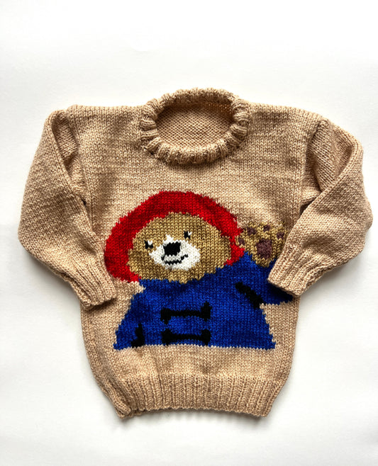 Kids Vintage Paddington Bear Hand Knitted Jumper Age 3 Years