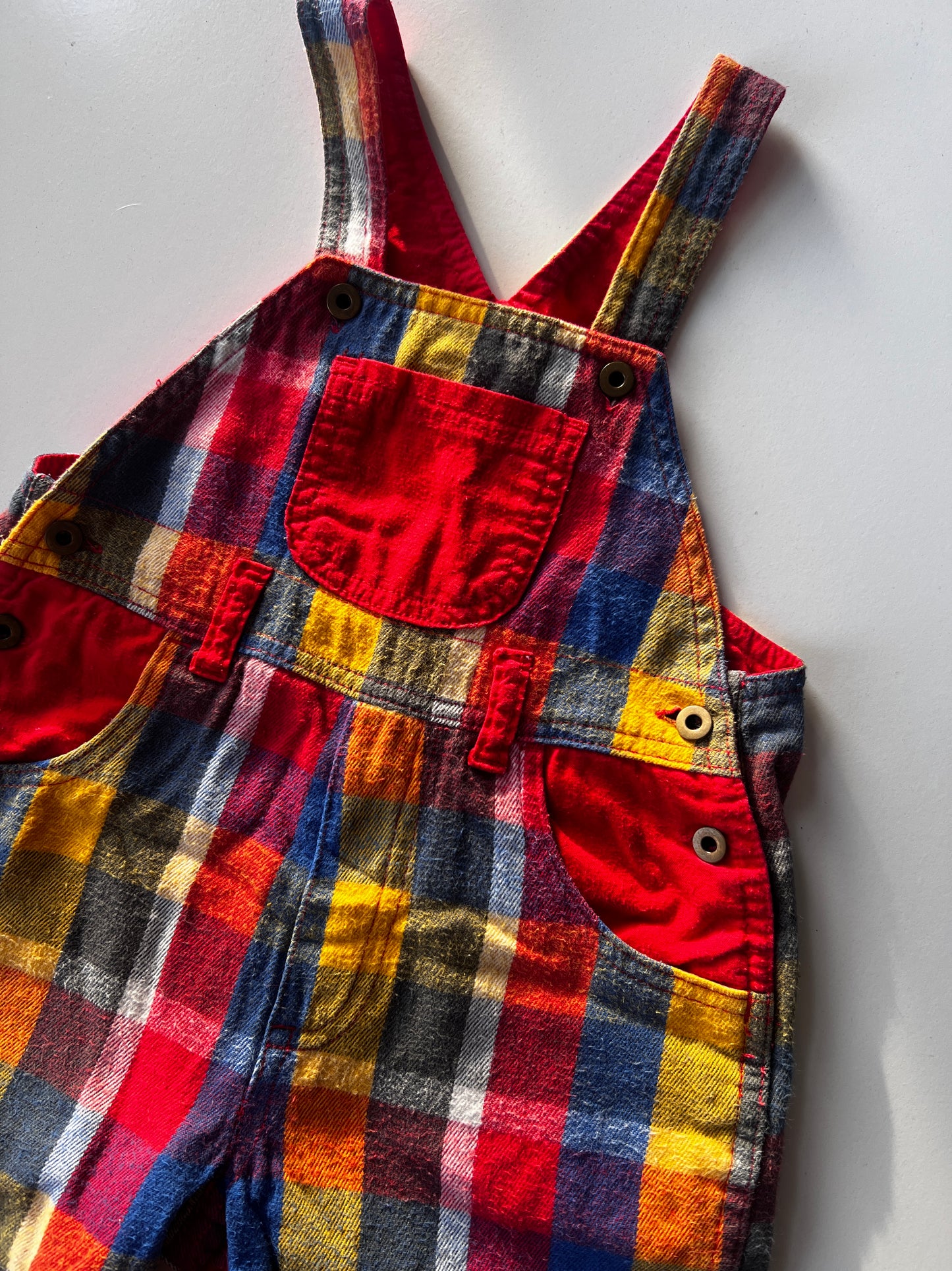 Kids Vintage 90s Checked Dungarees Size 6-12 Months