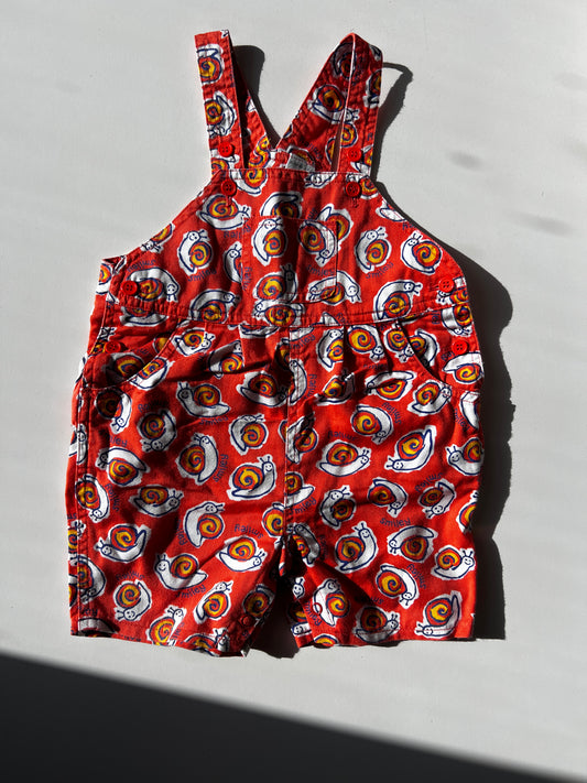 Kids Vintage 90s Smiley Snail Short Dungarees – Size 12-18 Months