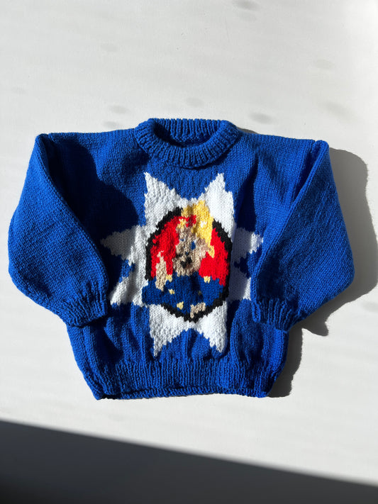 Vintage Hand Knitted Fireman Sam Jumper Size 4-5 Years