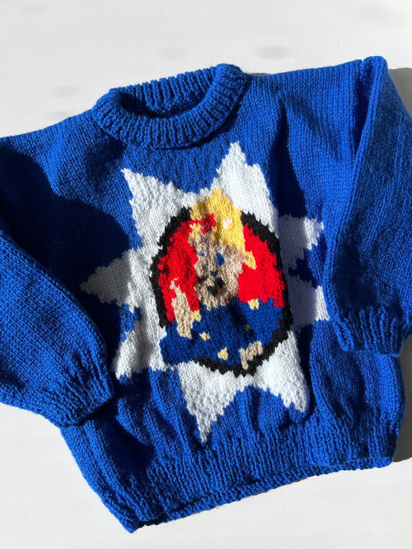 Vintage Hand Knitted Fireman Sam Jumper Size 4-5 Years