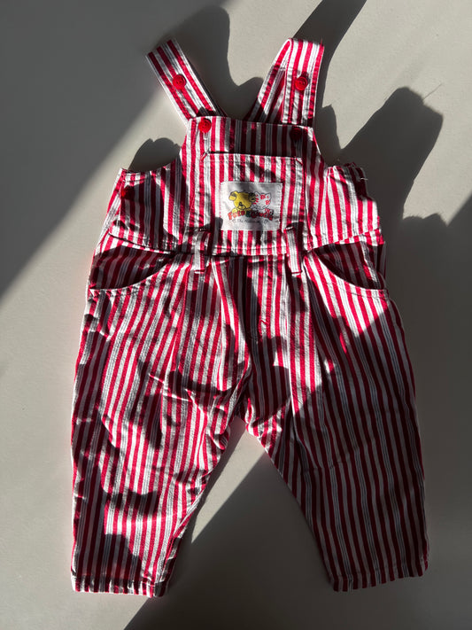 Kids Vintage 90s Fred & Ginger Denim Stripe Dungarees – Size 12 Months