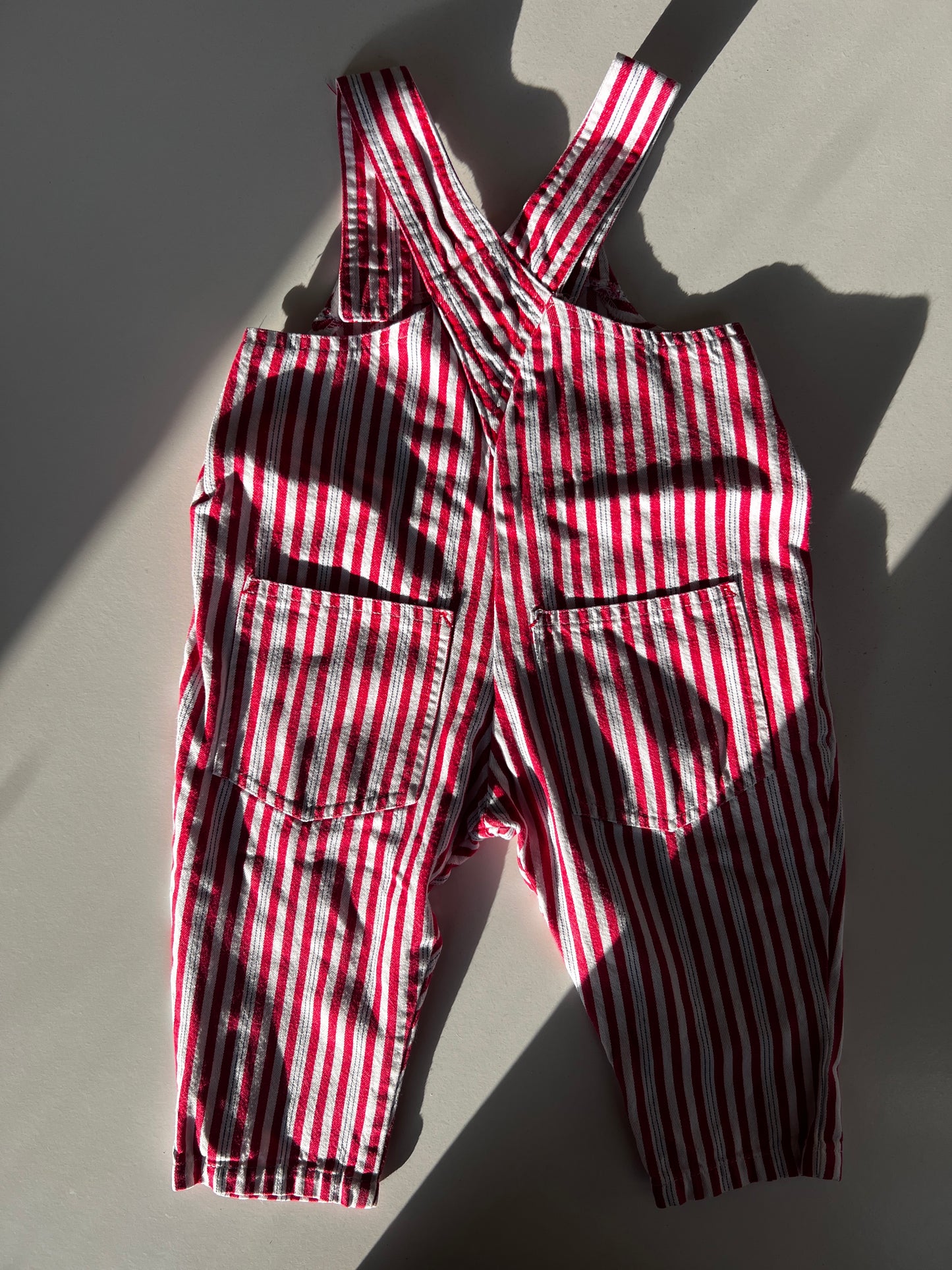 Kids Vintage 90s Fred & Ginger Denim Stripe Dungarees – Size 12 Months