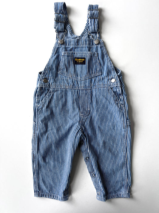 Kids Vintage Osh Kosh Hickory Stripe Dungarees Size 12-18 Months
