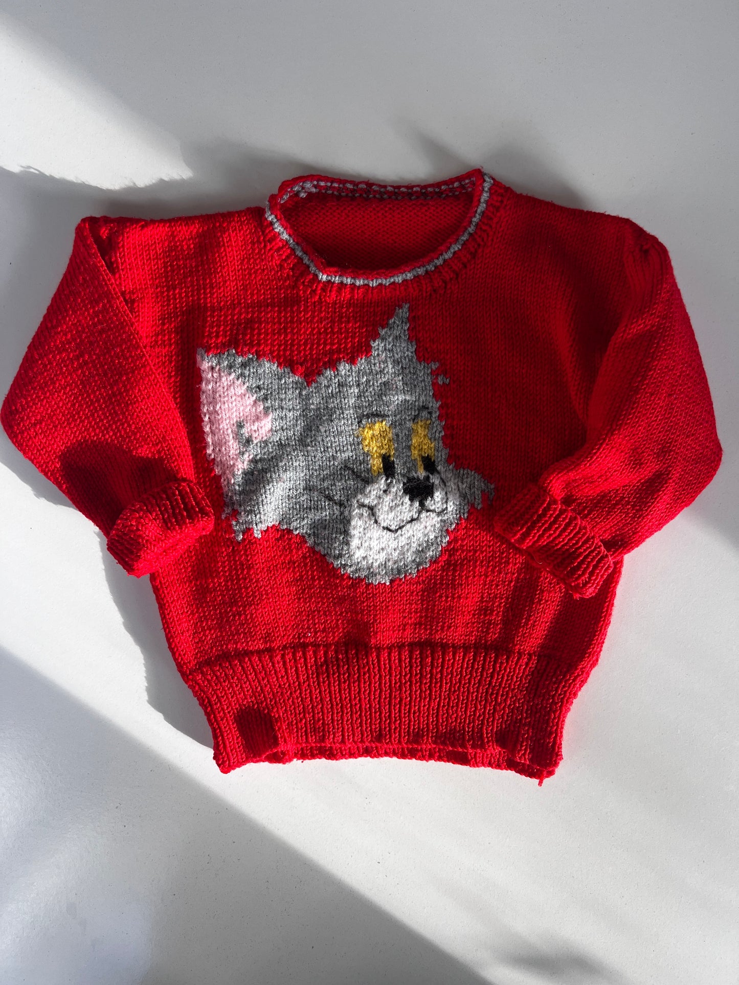 Vintage Hand Knitted Tom & Jerry Jumper Size 3 Years