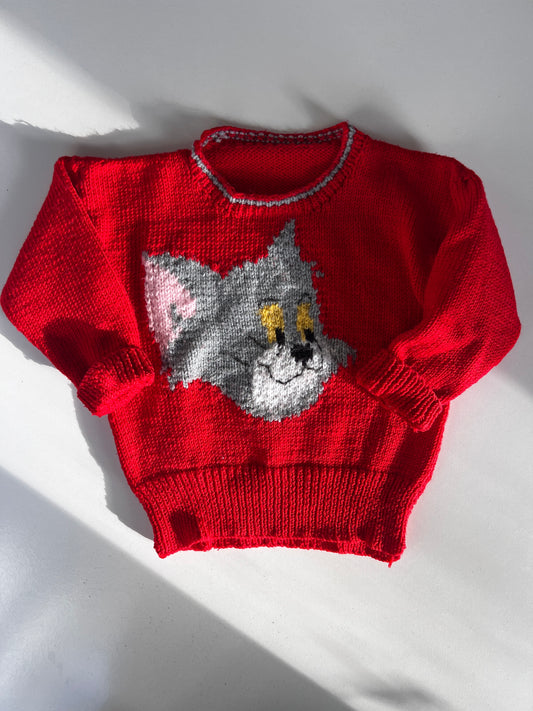 Vintage Hand Knitted Tom & Jerry Jumper Size 3 Years