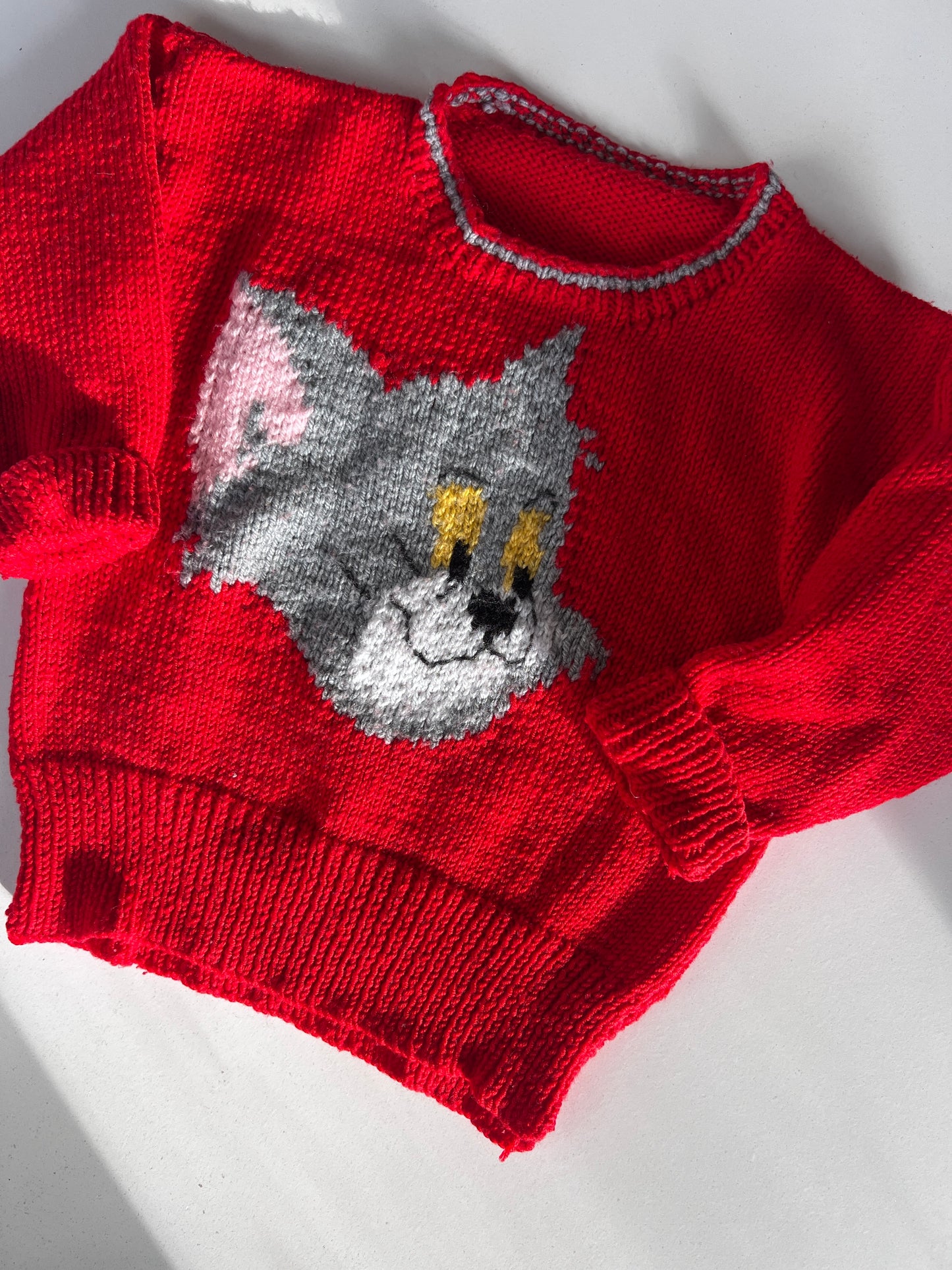 Vintage Hand Knitted Tom & Jerry Jumper Size 3 Years