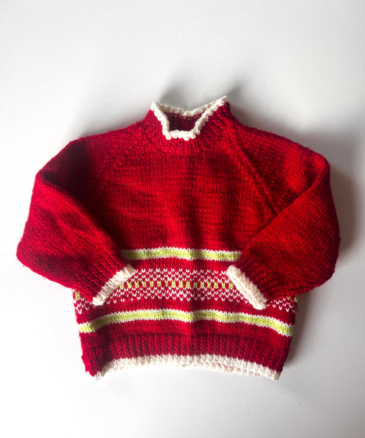 Kids Vintage Hand Knitted Christmas Jumper Size 6-12 Months
