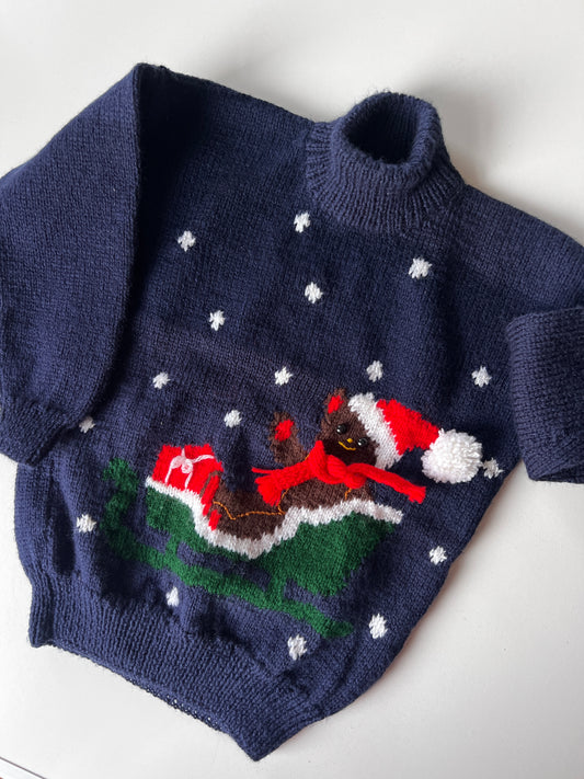 Kids Vintage Hand Knitted Bear Jumper Size 5-6 Years